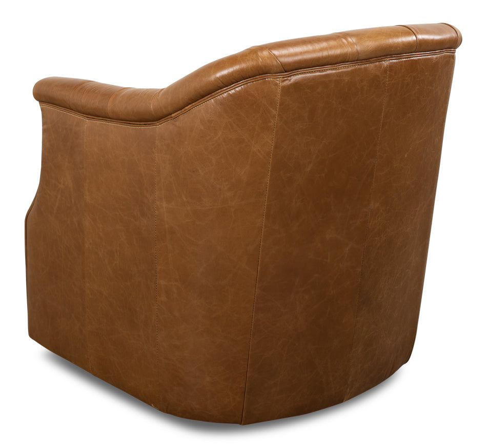 Coolidge Leather Swivel Chair, Cuba Brn by Sarreid Ltd - view 5