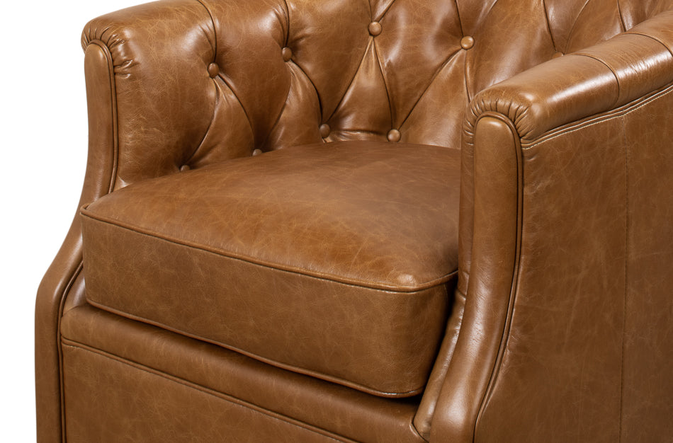 Coolidge Leather Swivel Chair, Cuba Brn by Sarreid Ltd - view 7