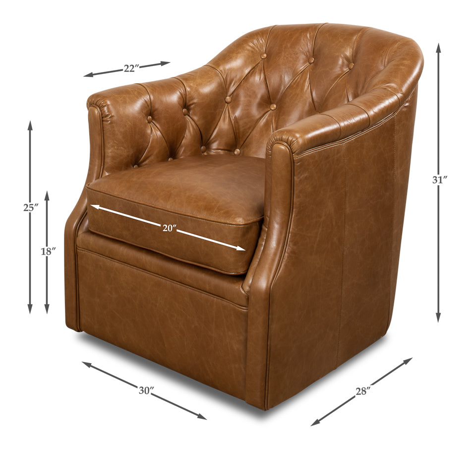 Coolidge Leather Swivel Chair, Cuba Brn by Sarreid Ltd - view 6