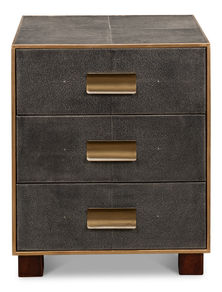 Gideon Shagreen 3 Drawer Side Table, Gry by Sarreid Ltd - view 2
