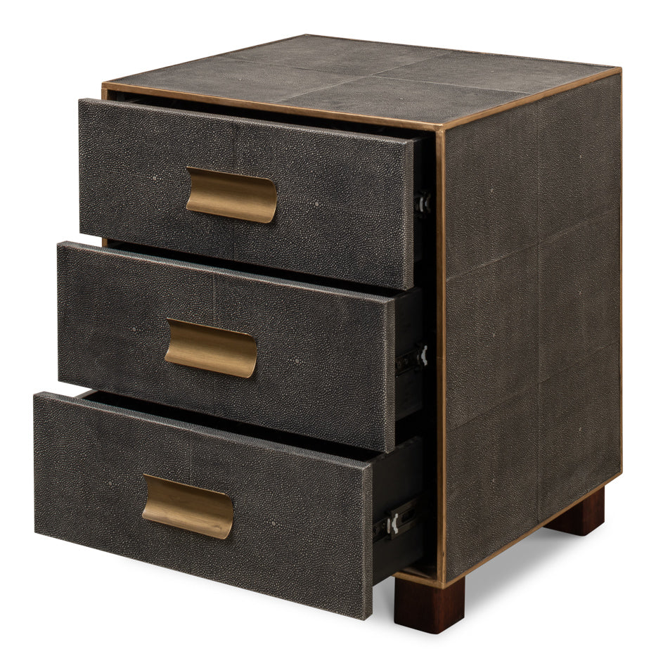Gideon Shagreen 3 Drawer Side Table, Gry by Sarreid Ltd - view 3