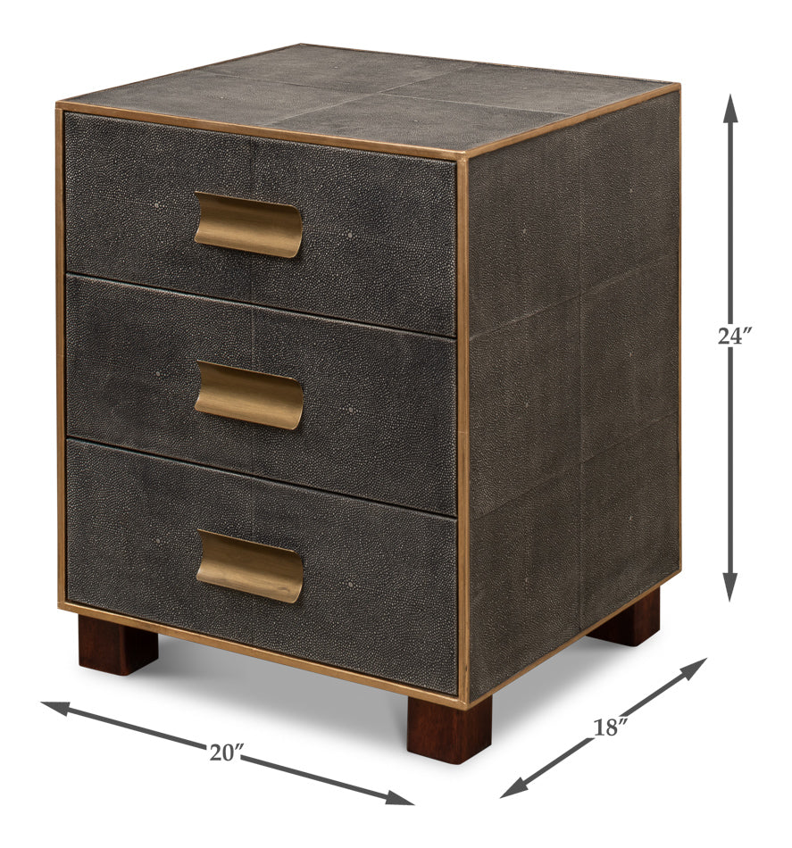 Gideon Shagreen 3 Drawer Side Table, Gry by Sarreid Ltd - view 7