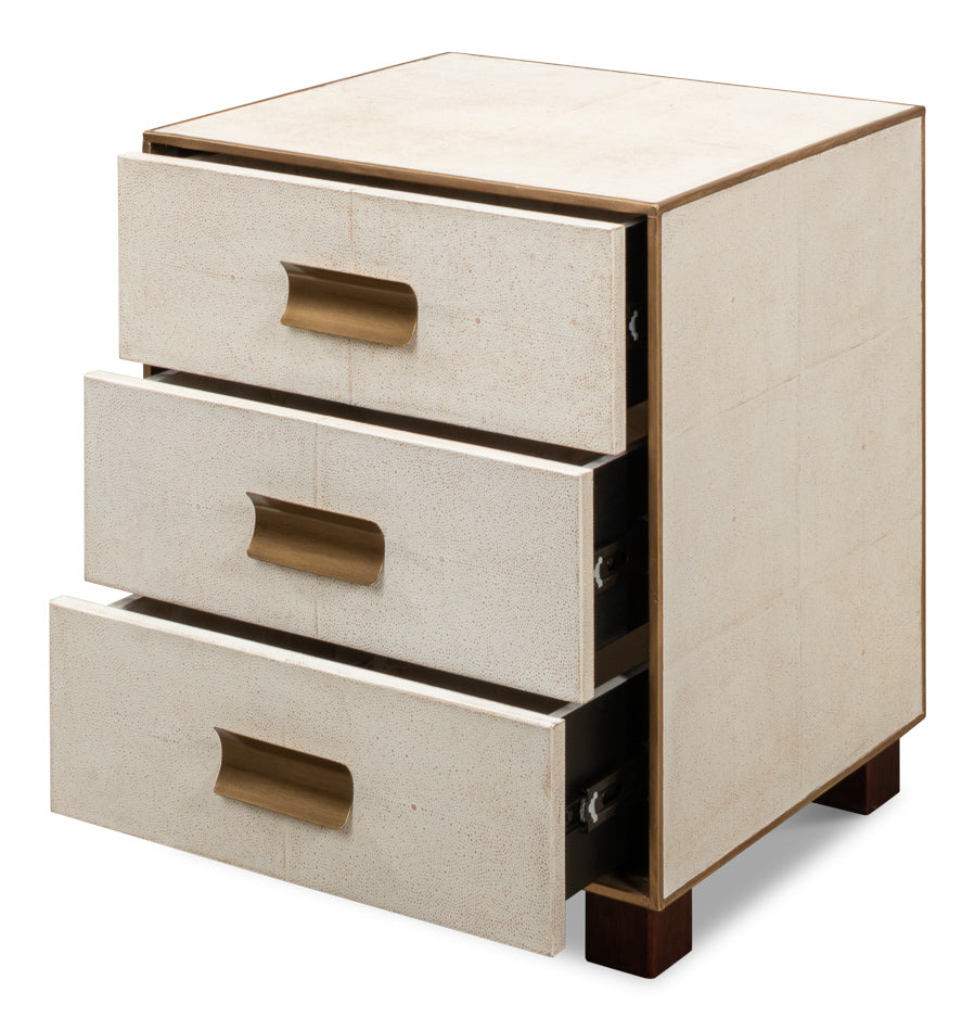 Shagreen 3 Drawer Side Table,Osprey Wht by Sarreid Ltd - view 3