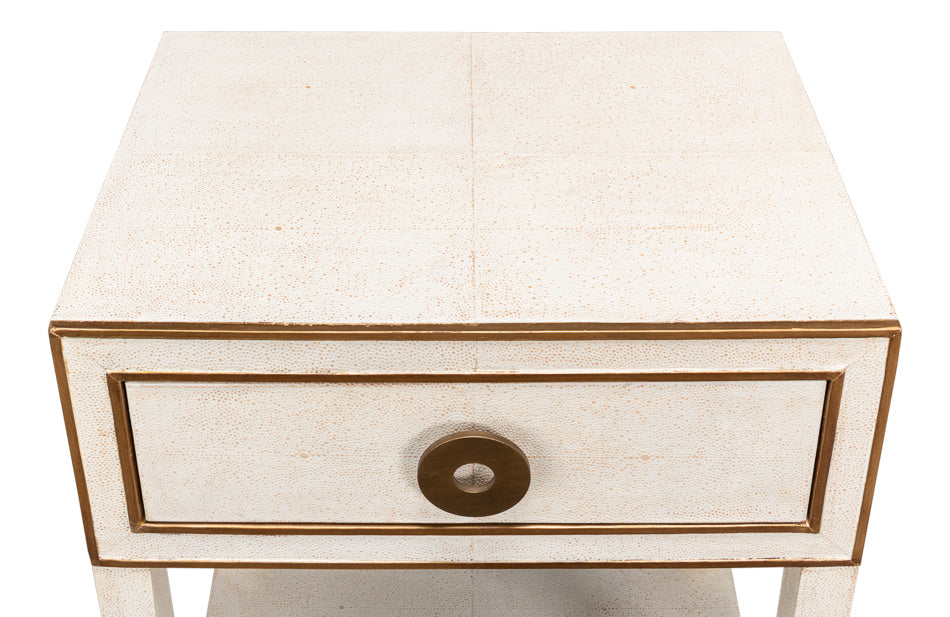 Gabriella Shagreen Nightstand,Osprey Wht by Sarreid Ltd - view 5