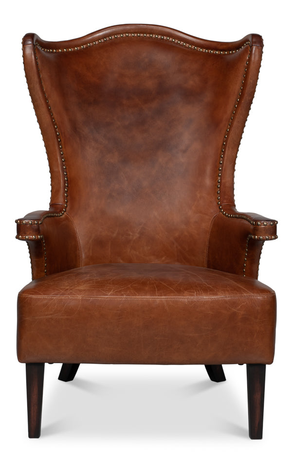 Drake Distilled Leather Chair by Sarreid Ltd - view 2