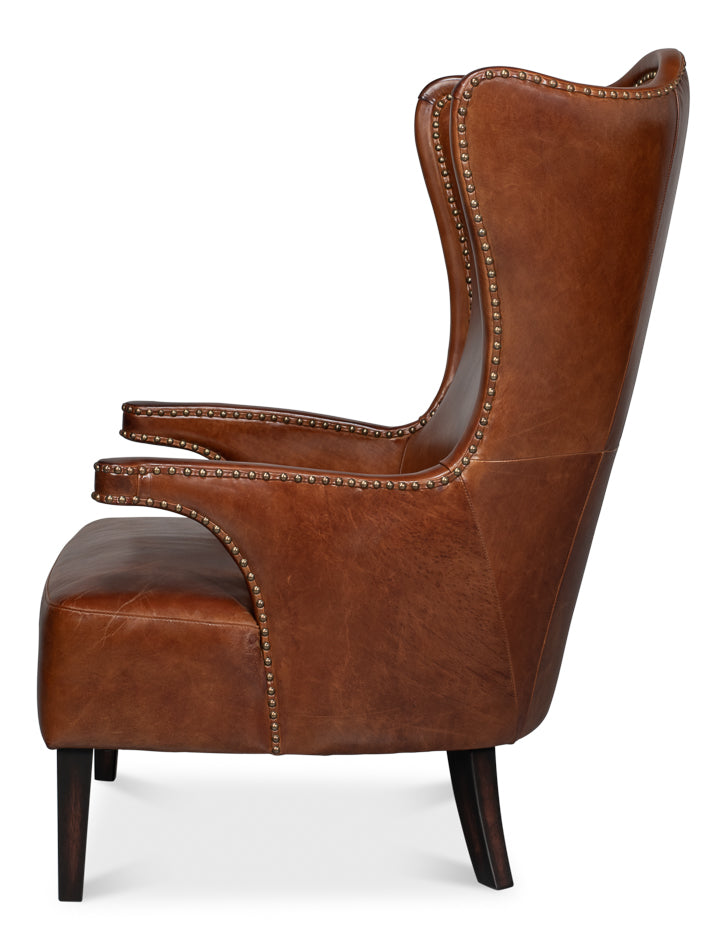 Drake Distilled Leather Chair by Sarreid Ltd - view 3