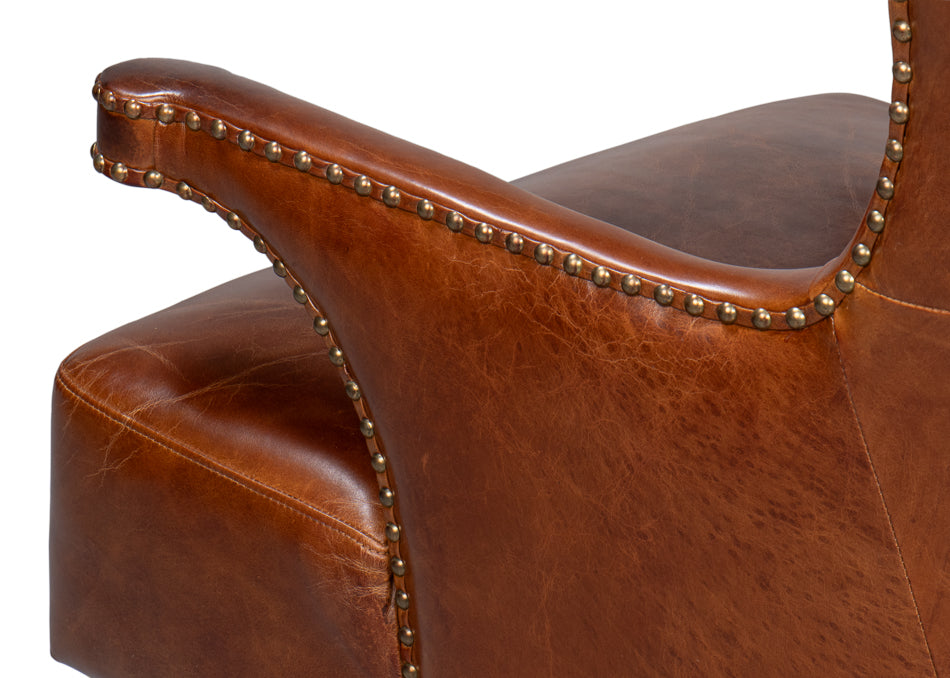 Drake Distilled Leather Chair by Sarreid Ltd - view 6