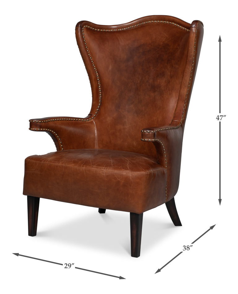Drake Distilled Leather Chair by Sarreid Ltd - view 7