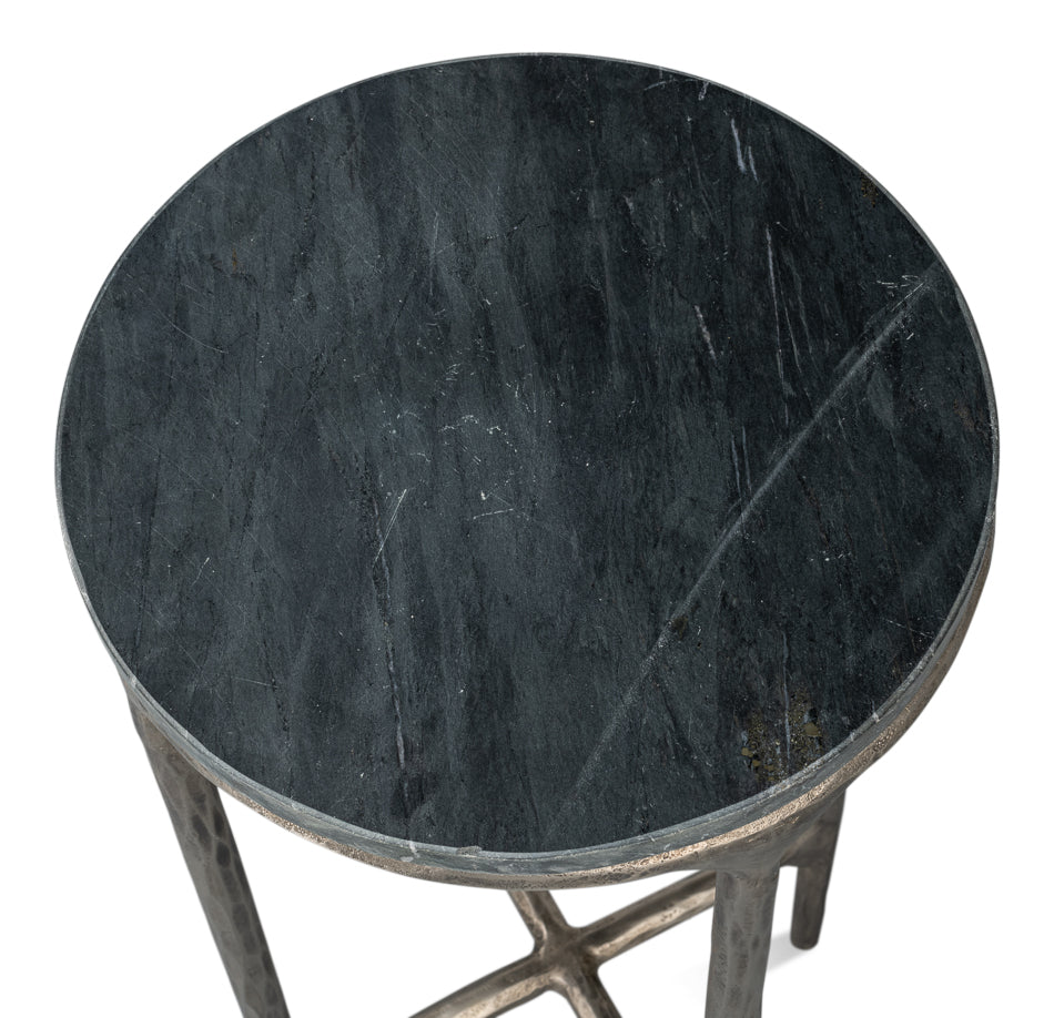 Derrick Iron End Table With Marble Top by Sarreid Ltd - view 5