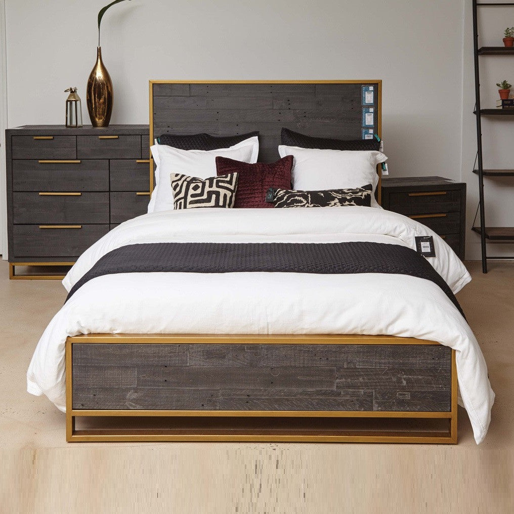 Elle Brass Frame Reclaimed Wood California King Platform Bed