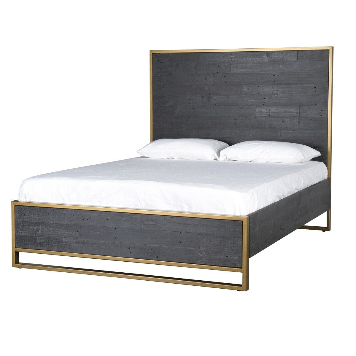 Elle Brass Frame Reclaimed Wood California King Platform Beds