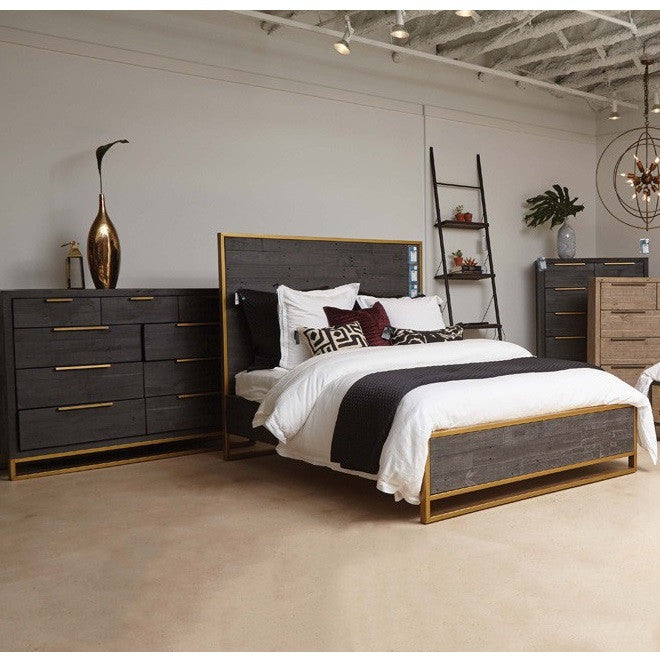 Elle Brass Leg Reclaimed Wood 3 Drawers Nightstand