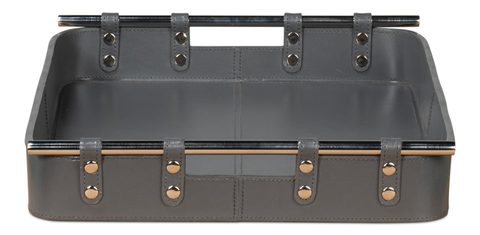 Safari Leather Tray, Quiet Shade by Sarreid Ltd - view 4