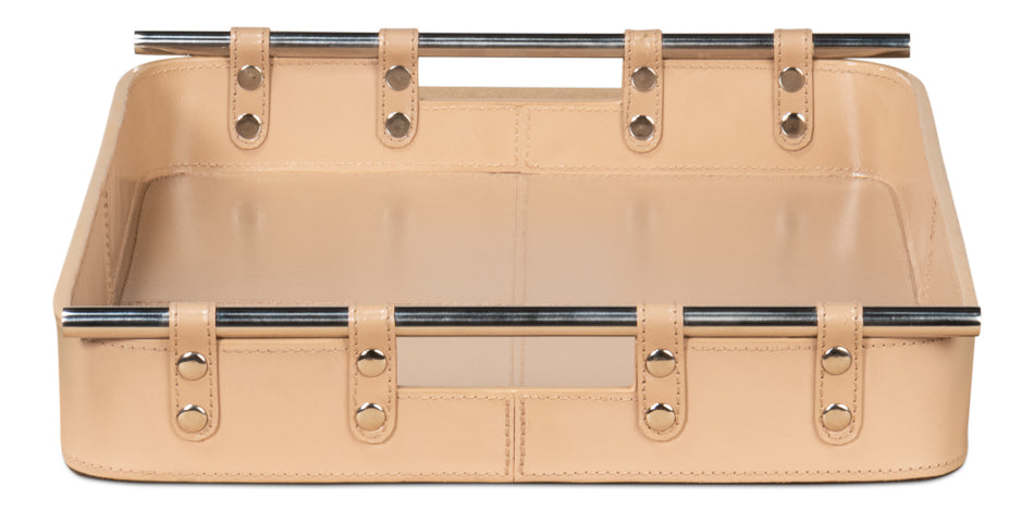 Safari Leather Tray, Mushroom by Sarreid Ltd - view 4