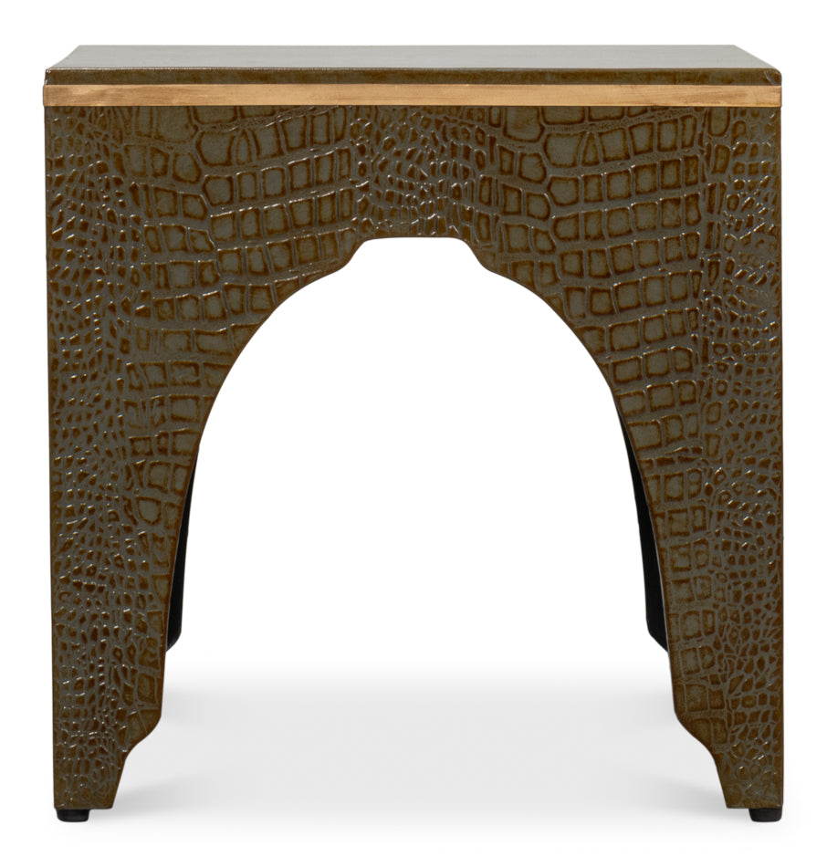 Croco Embossed Leather Stool, Ant. Green by Sarreid Ltd - view 8