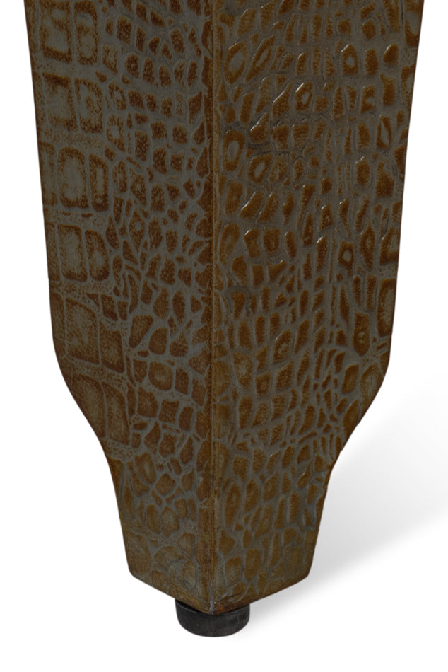 Croco Embossed Leather Stool, Ant. Green by Sarreid Ltd - view 10