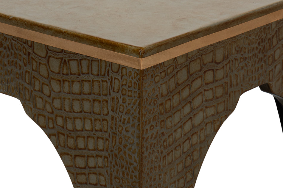 Croco Embossed Leather Stool, Ant. Green by Sarreid Ltd - view 12
