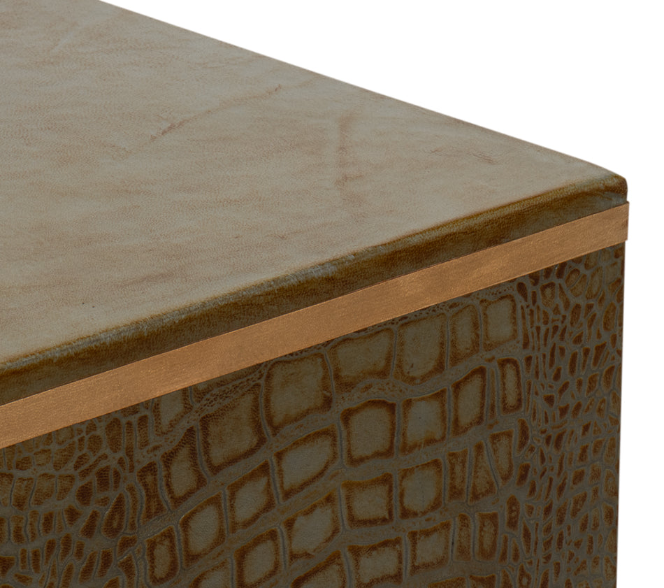 Croco Embossed Leather Stool, Ant. Green by Sarreid Ltd - view 6