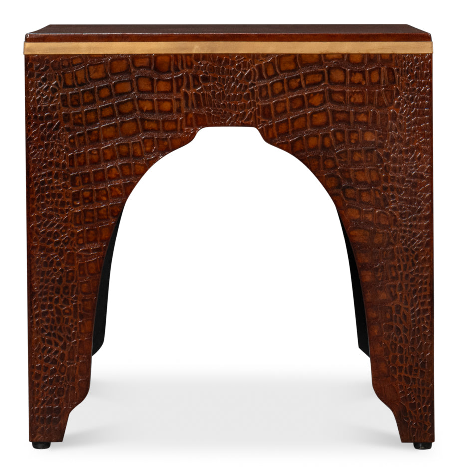 Croco Embossed Leather Stool,Tan Tessoro by Sarreid Ltd - view 8