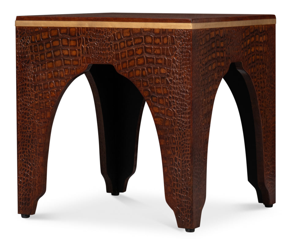 Croco Embossed Leather Stool,Tan Tessoro by Sarreid Ltd - view 9