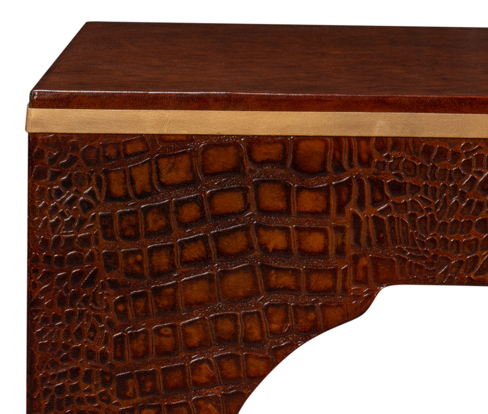 Croco Embossed Leather Stool,Tan Tessoro by Sarreid Ltd - view 11