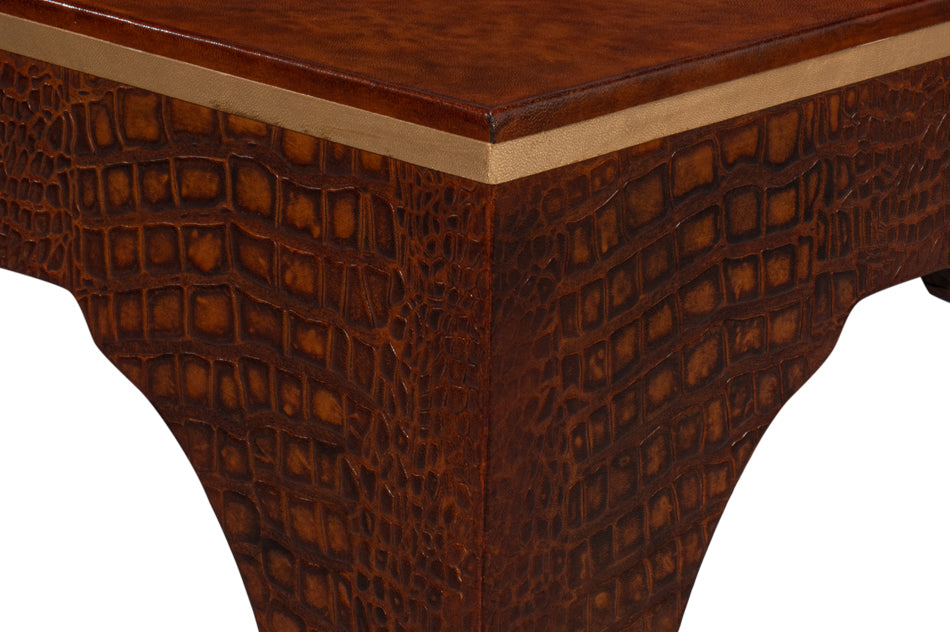 Croco Embossed Leather Stool,Tan Tessoro by Sarreid Ltd - view 12