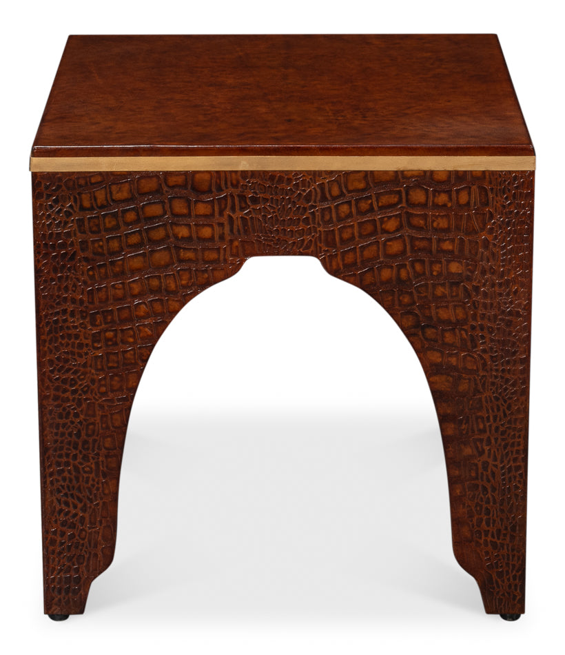 Croco Embossed Leather Stool,Tan Tessoro by Sarreid Ltd - view 2