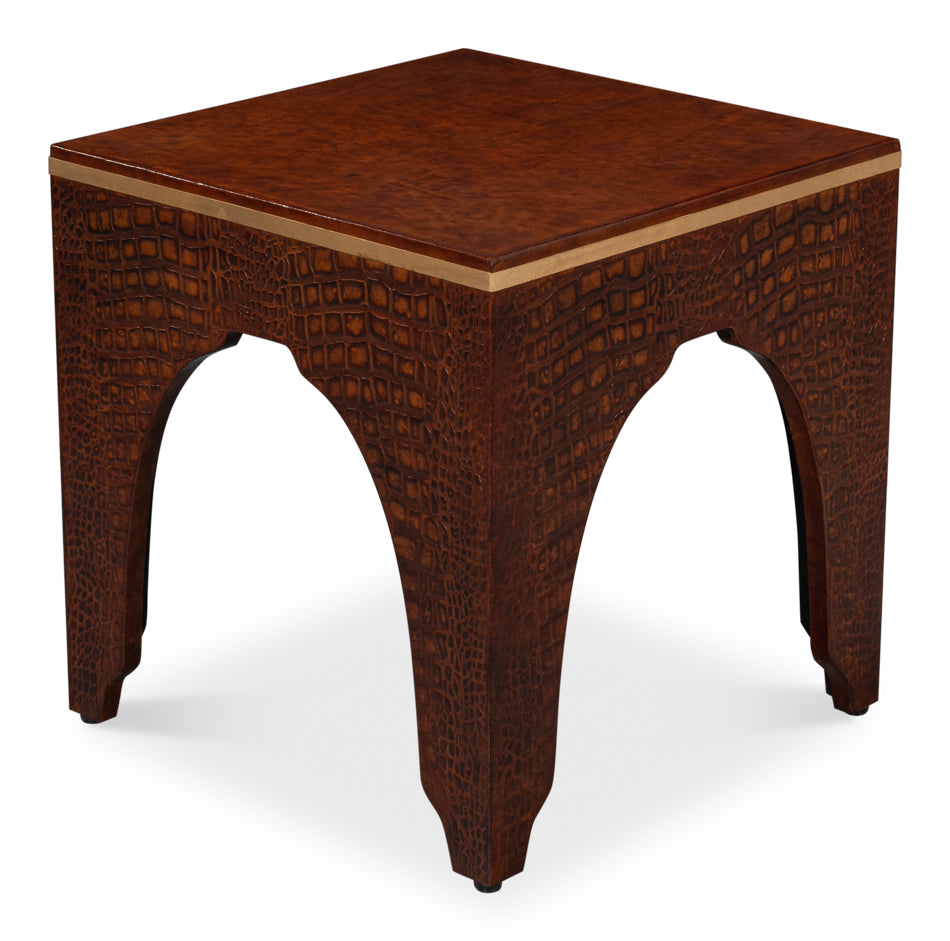 Croco Embossed Leather Stool,Tan Tessoro by Sarreid Ltd - view 3