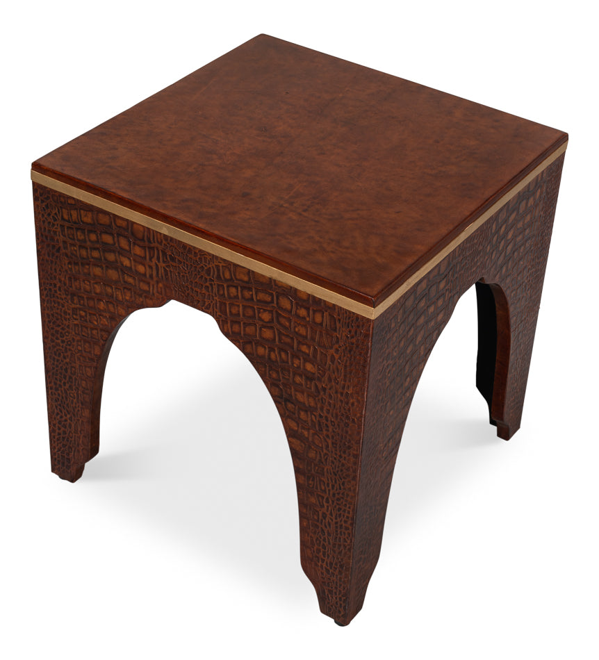 Croco Embossed Leather Stool,Tan Tessoro by Sarreid Ltd - view 4