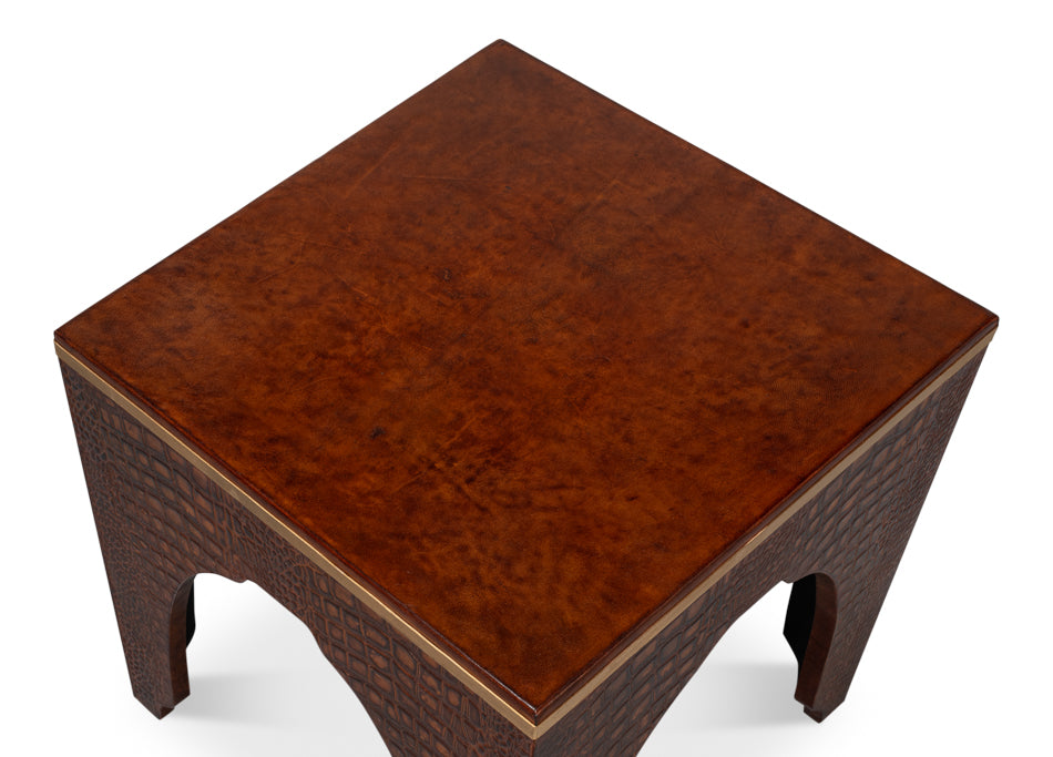 Croco Embossed Leather Stool,Tan Tessoro by Sarreid Ltd - view 5