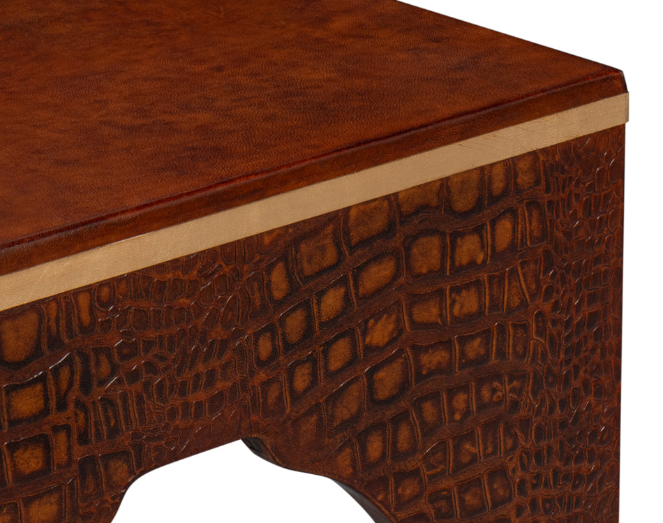 Croco Embossed Leather Stool,Tan Tessoro by Sarreid Ltd - view 6