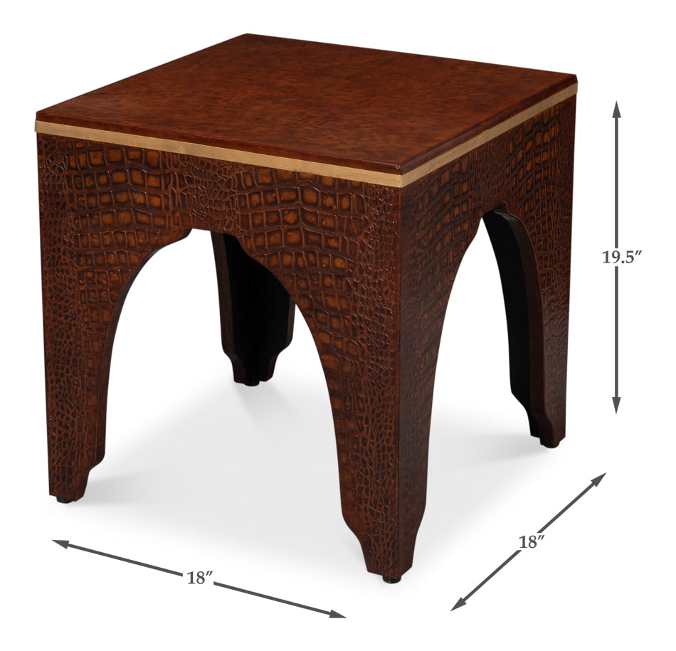 Croco Embossed Leather Stool,Tan Tessoro by Sarreid Ltd - view 7