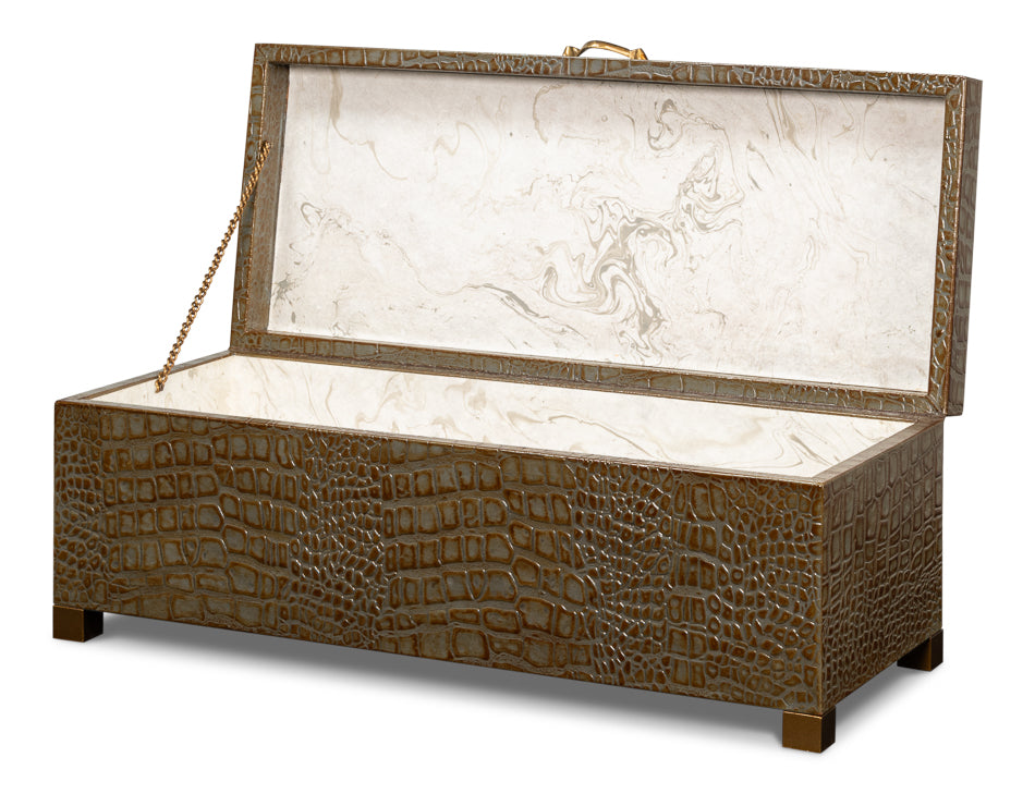 Lyle Leather Box, Antique Green by Sarreid Ltd - view 3