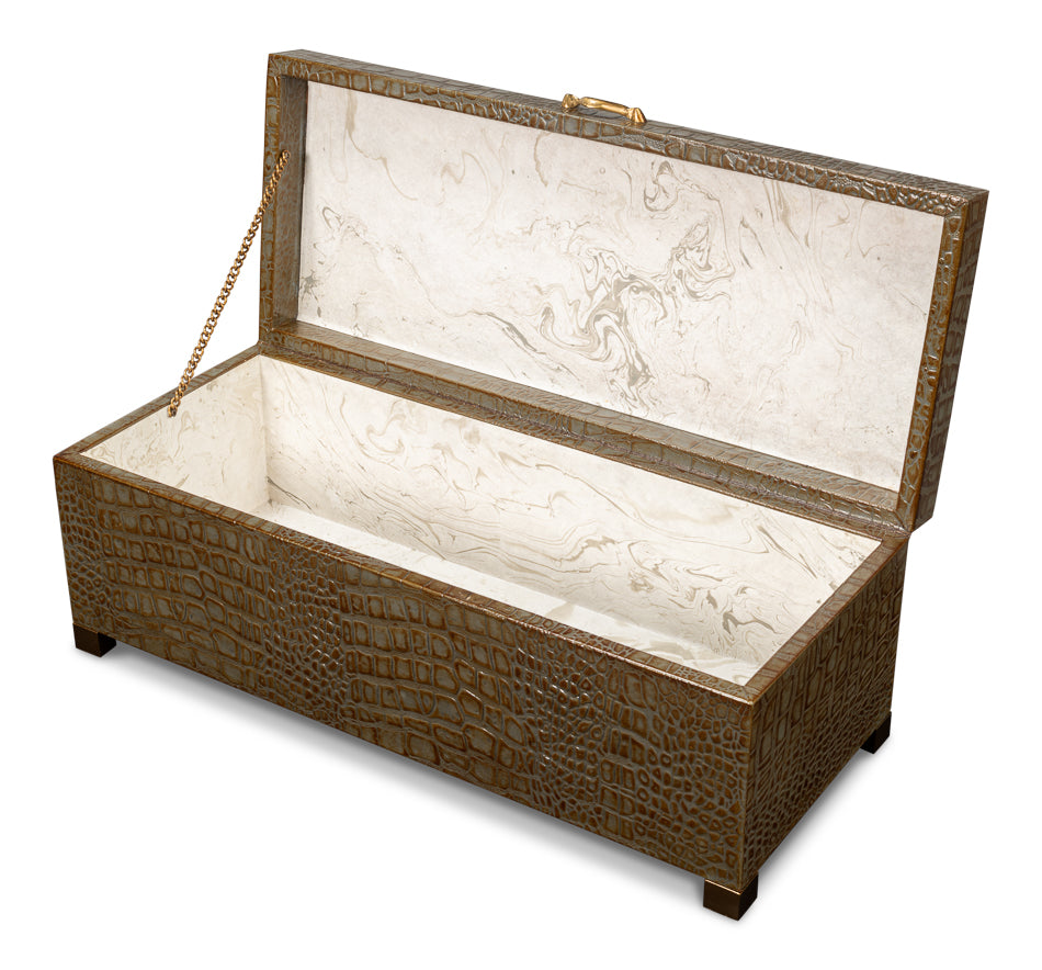 Lyle Leather Box, Antique Green by Sarreid Ltd - view 4