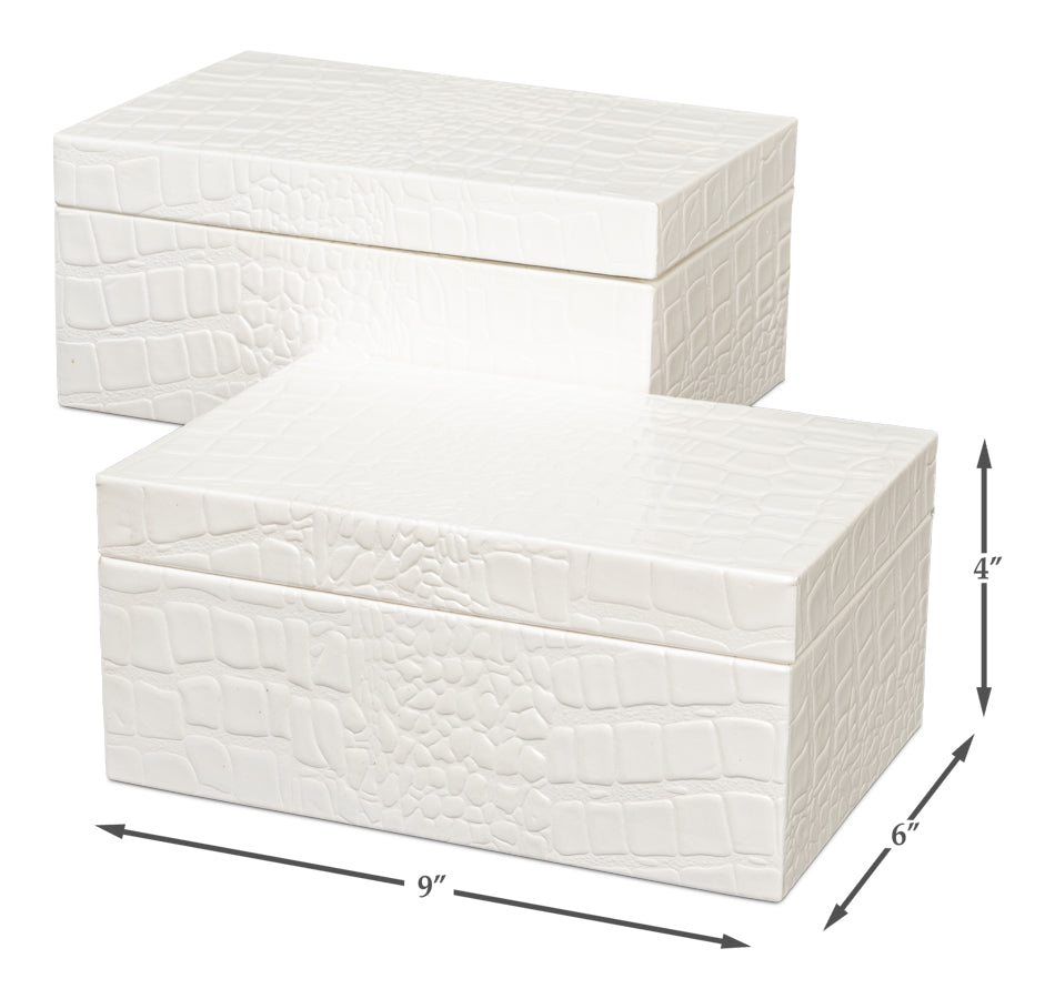 Candece Leather Box, Pearl, S/2 by Sarreid Ltd - view 7