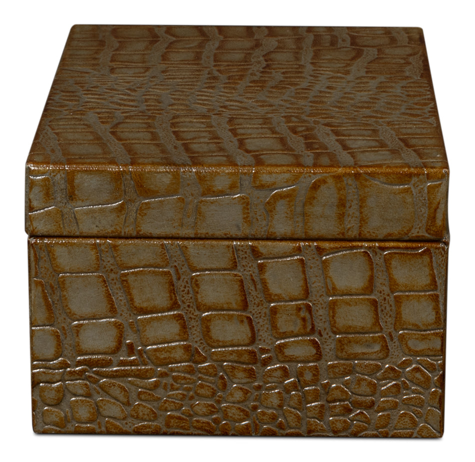 Candece Leather Box,Antique Green, S/2 by Sarreid Ltd - view 9