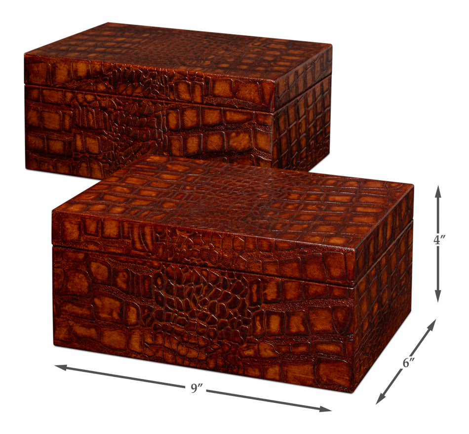 Candece Leather Box, Tan, S/2 by Sarreid Ltd - view 7