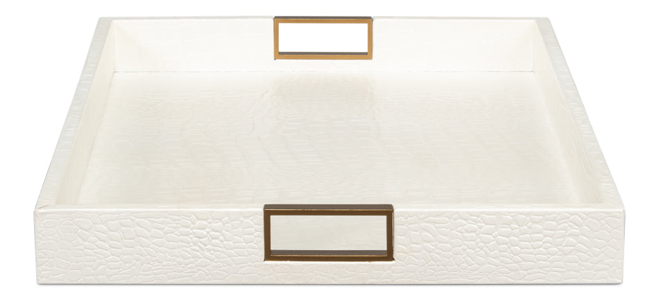 Norton Leather Tray,Croco Leather, Pearl by Sarreid Ltd - view 9