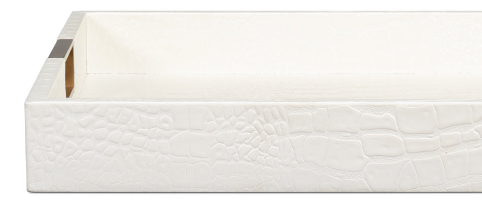 Norton Leather Tray,Croco Leather, Pearl by Sarreid Ltd - view 10