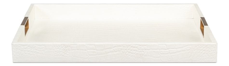 Norton Leather Tray,Croco Leather, Pearl by Sarreid Ltd - view 2