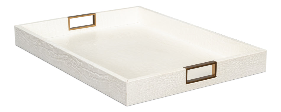 Norton Leather Tray,Croco Leather, Pearl by Sarreid Ltd - view 3