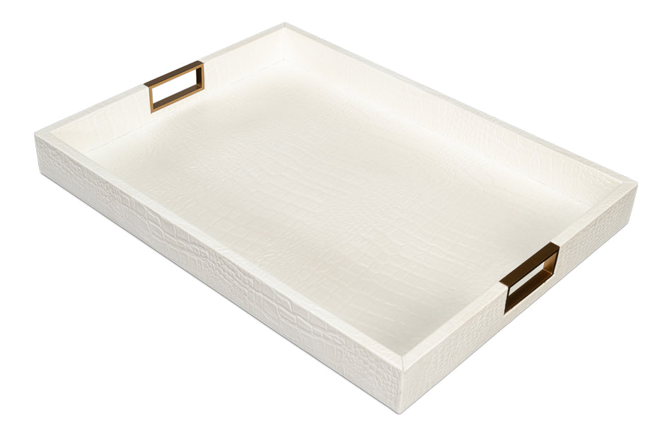 Norton Leather Tray,Croco Leather, Pearl by Sarreid Ltd - view 4