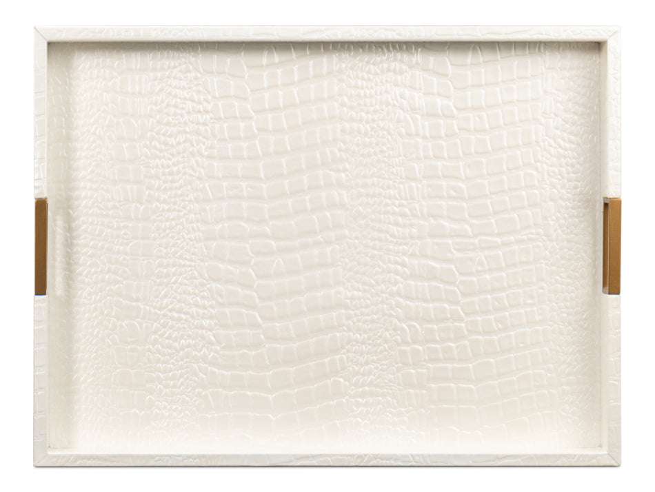 Norton Leather Tray,Croco Leather, Pearl by Sarreid Ltd - view 5