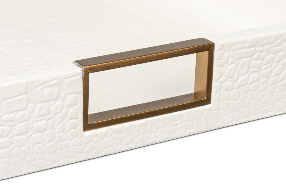 Norton Leather Tray,Croco Leather, Pearl by Sarreid Ltd - view 6