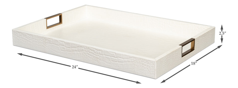 Norton Leather Tray,Croco Leather, Pearl by Sarreid Ltd - view 7
