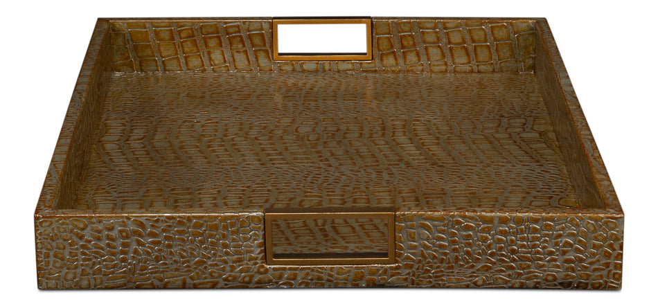 Norton Leather Tray,Croco Leather,Ant Gr by Sarreid Ltd - view 9