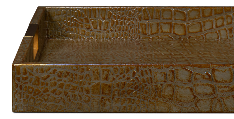 Norton Leather Tray,Croco Leather,Ant Gr by Sarreid Ltd - view 10