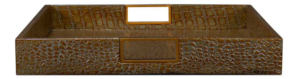 Norton Leather Tray,Croco Leather,Ant Gr by Sarreid Ltd - view 11