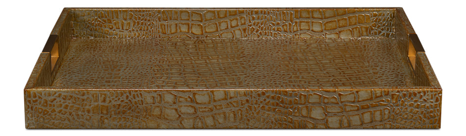 Norton Leather Tray,Croco Leather,Ant Gr by Sarreid Ltd - view 2