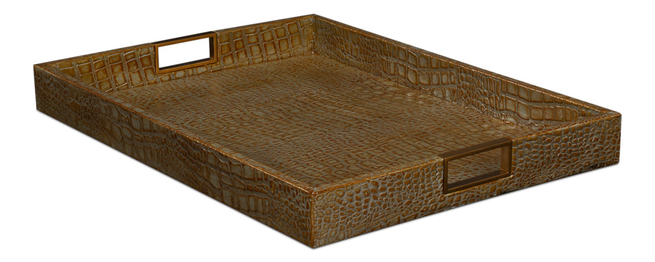 Norton Leather Tray,Croco Leather,Ant Gr by Sarreid Ltd - view 3